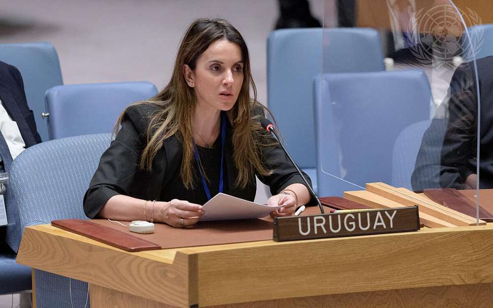 Carolina Ache, Uruguay's Deputy Foreign Minister, speaks during a Security Council meeting on conflict and food security in the context of international peace and security 