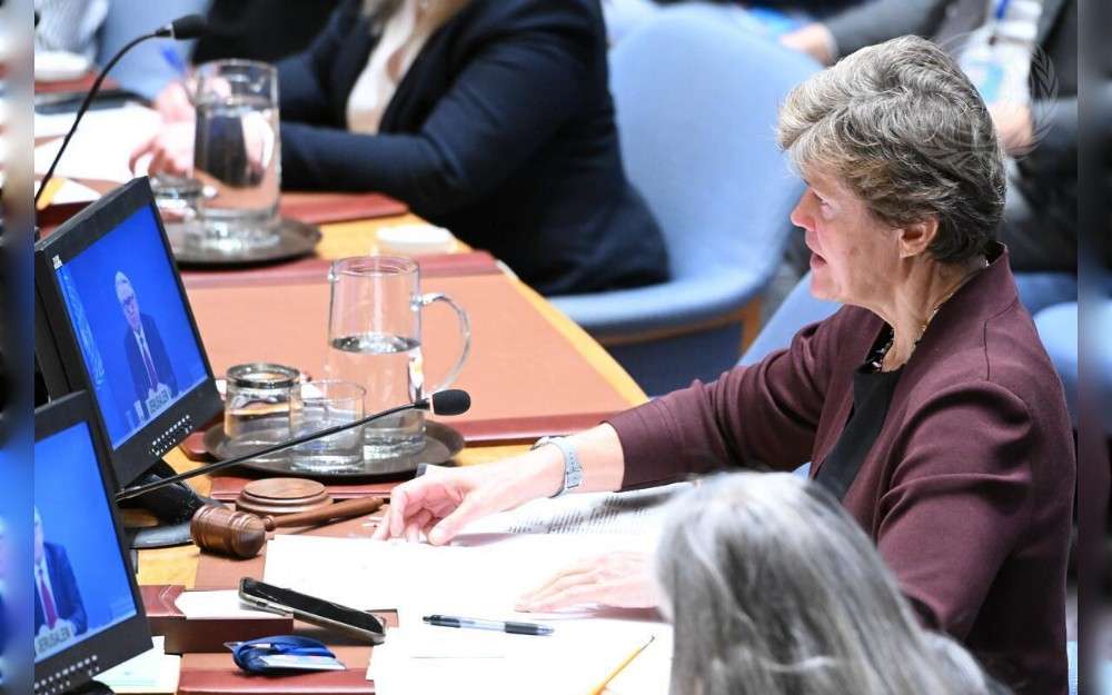 Barbara Woodward, Permanent Representative of the United Kingdom to the United Nations and President of the Security Council for the Month of November, chairs the Security Council meeting on the situation in the Middle East, including the Palestinian question.